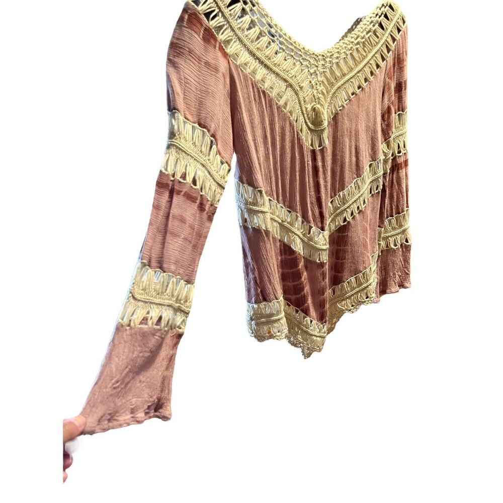 Umgee Boho Pink Tie Dye Top Size L Crochet open weave Festival High Low Hem - Picture 4 of 16